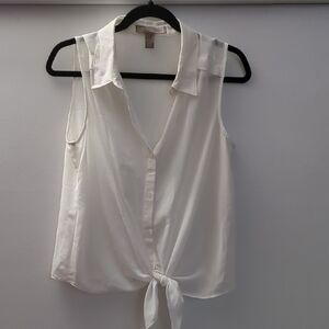 White Sleeveless Tie front Blouse